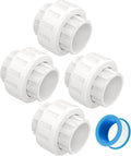 4 PCS 3/4" PVC Union Coupling Pipe Fitting, Slip Joint Adapter PVC Connectors (Socket x Socket), Built-in EPDM O-Ring, Schedule 40, Ideal for Pool Pump, Irrigation Systems, Plumbing, DIY Projects