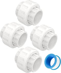 4 PCS 1-1/2" PVC Union Coupling Pipe Fitting, Slip Joint Adapter PVC Connectors (Socket x Socket), Built-in EPDM O-Ring, Schedule 40, Ideal for Pool Pump, Irrigation Systems, Plumbing, DIY Projects