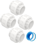 4 PCS 1-1/2" PVC Union Coupling Pipe Fitting, Slip Joint Adapter PVC Connectors (Socket x Socket), Built-in EPDM O-Ring, Schedule 40, Ideal for Pool Pump, Irrigation Systems, Plumbing, DIY Projects