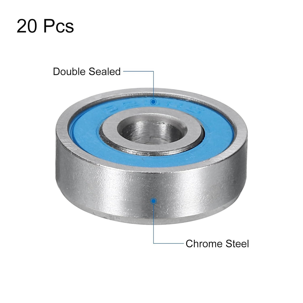 uxcell 20pcs 625-2RS Miniature Bearings 5x16x5mm, Double Sealed, Blue