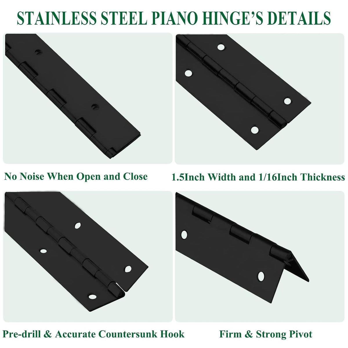 4Pack 16” Heavy Duty Piano Hinge Stainless Black Continuous & Piano Hinges
