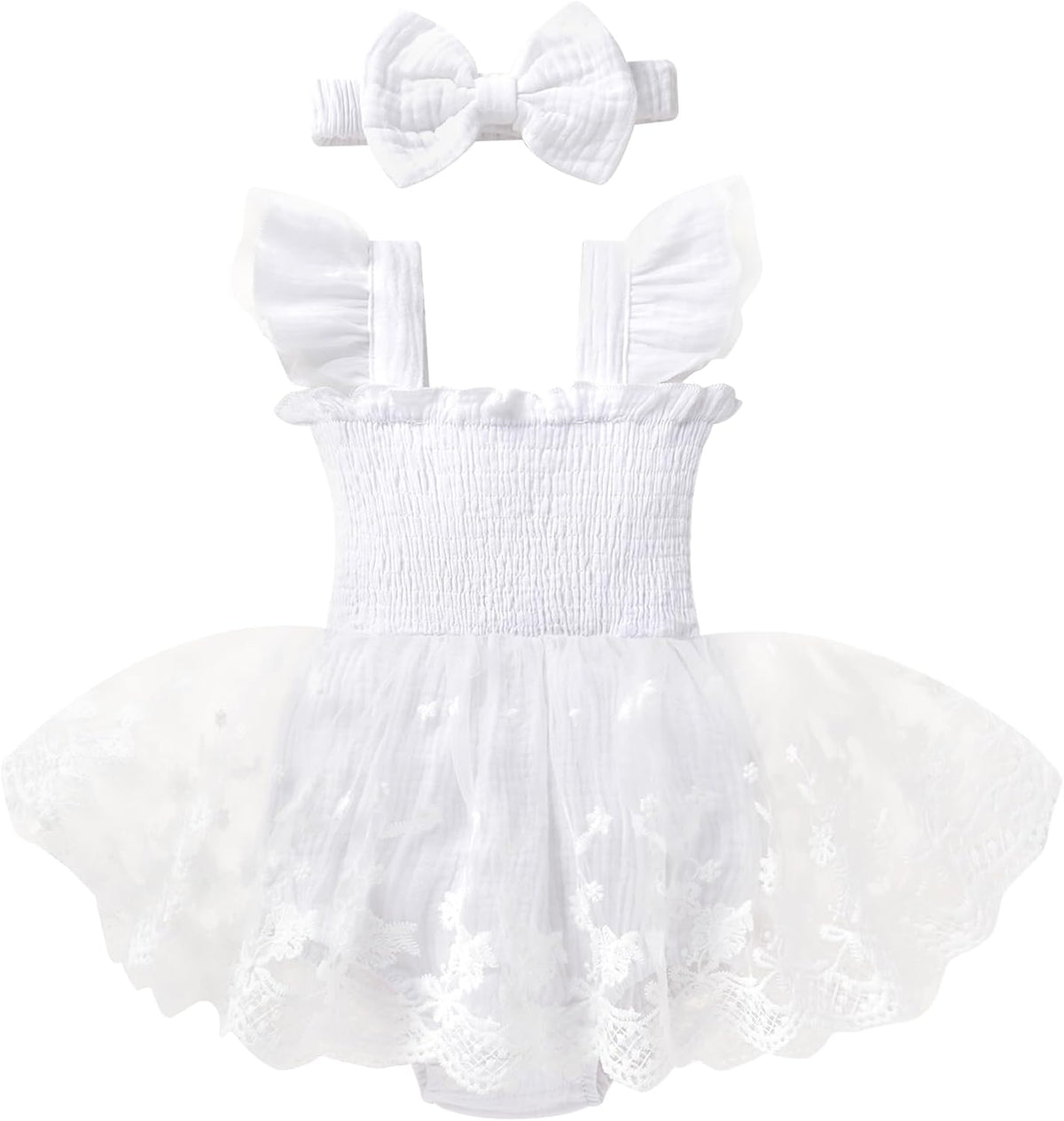 Baby Girl Tulle Romper Dress Infant Sleeveless Ruffle Bodysuit Tutu Skirt Toddler Summer Clothes with Headband