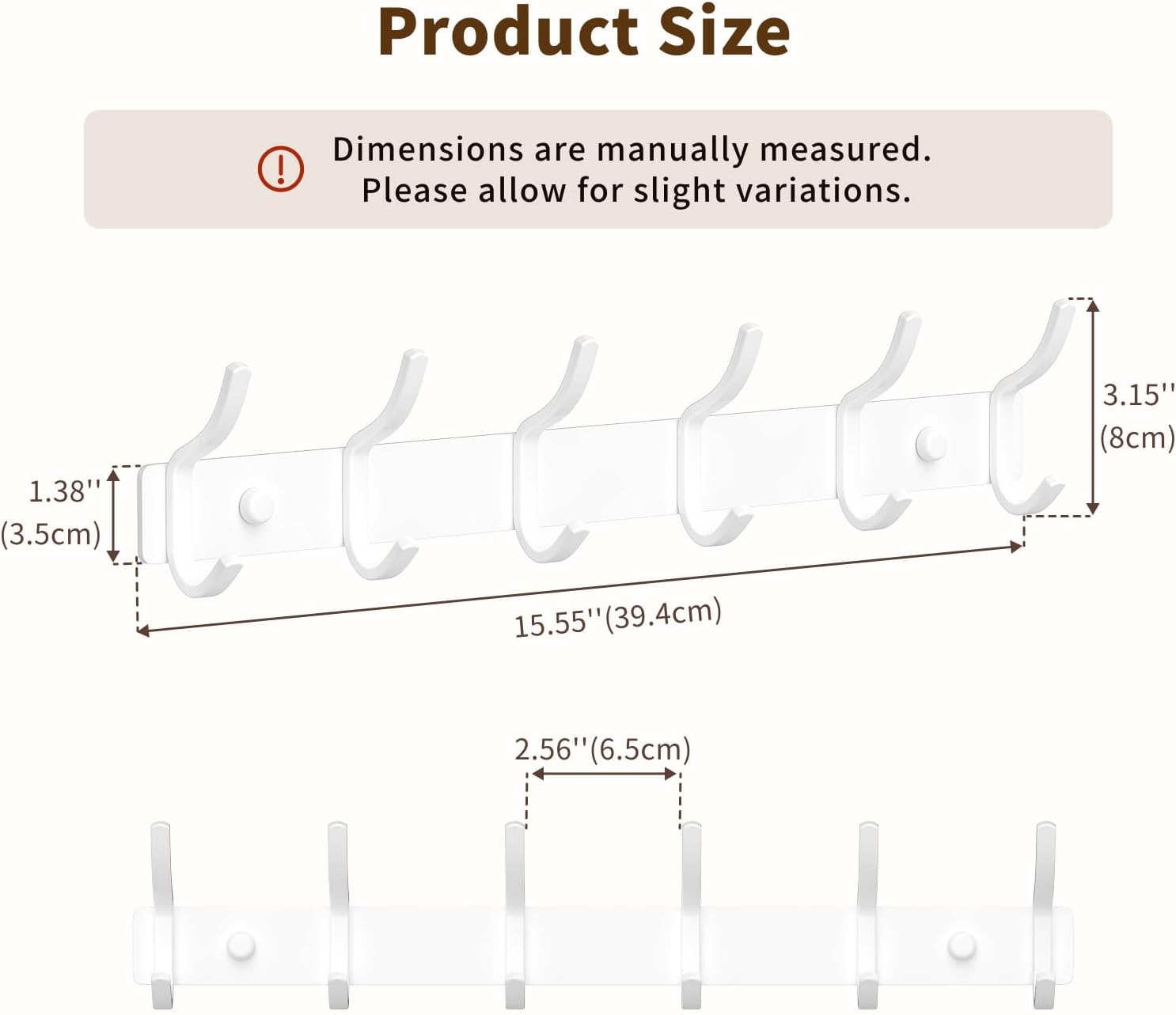 White Coat Rack Wall Mount - 15 Inch Arc Shaped Design with 6 Hooks for Hanging Coats, Bags, and Towels in Entryway