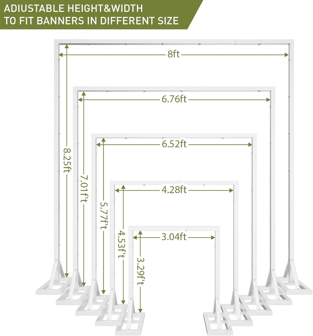 8.2FT Backdrop Stand, Square Wedding Arch & Balloon Stand, White