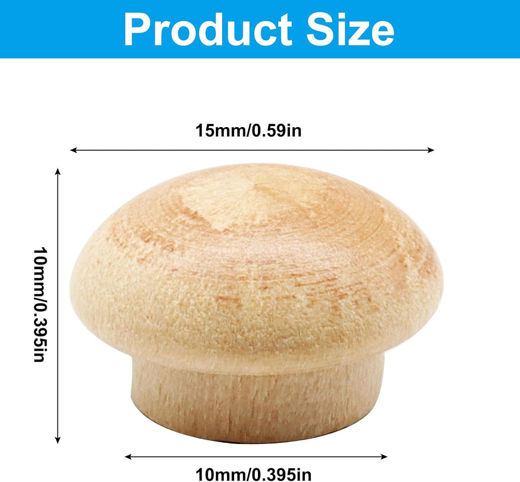 Wood Plugs, Maple Button Top Screw Covers, 100 Pack, 3/8 Inch | Round-Head Hardwood Plugs