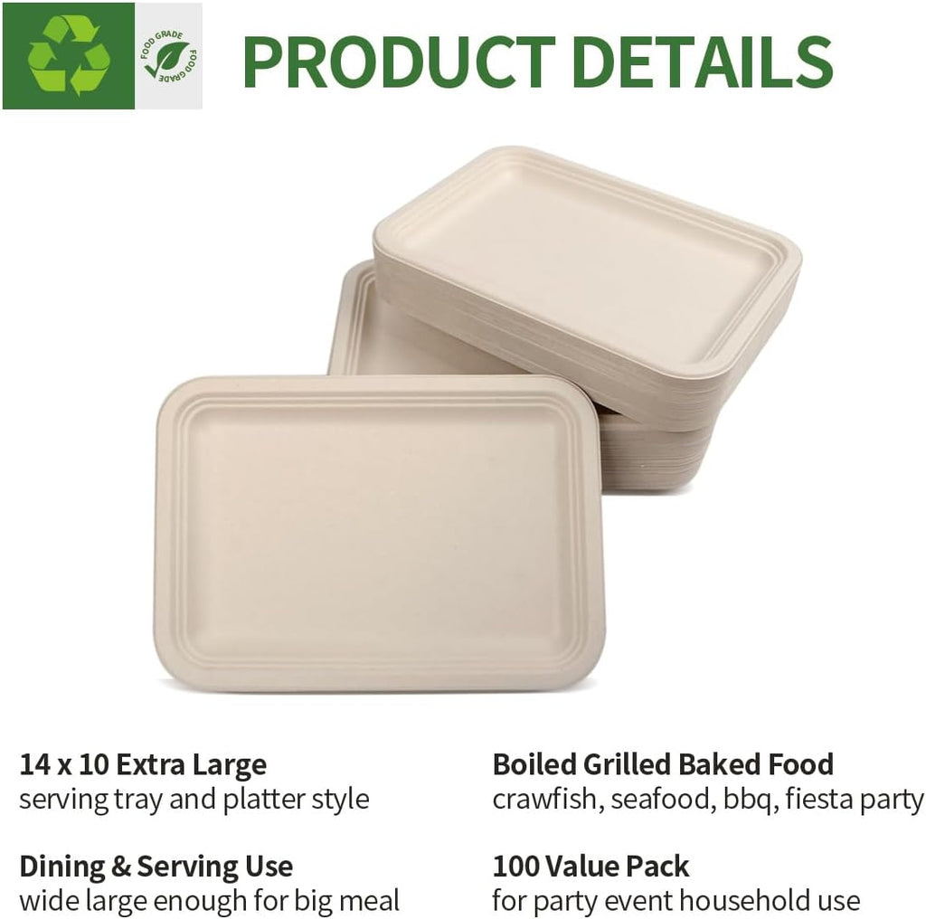 14 inch Disposable Food Trays 100 Pack Compostable Party Platters
