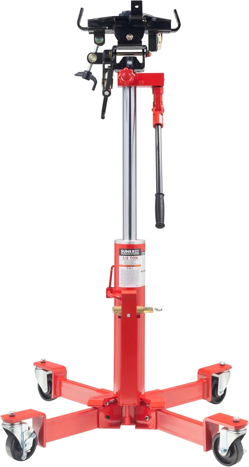 1,000 lb. Air and Hydraulic Telescopic Transmission Jack with Adjustable Saddle Arms, 35.5 in. to 73.5 in. Lift