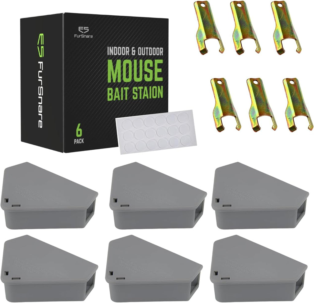 Furnsnare Mouse Bait Station (6 Pack) - Bait Boxes for Mice and Rats with Lockable Keys - Weatherproof Outdoor Mouse