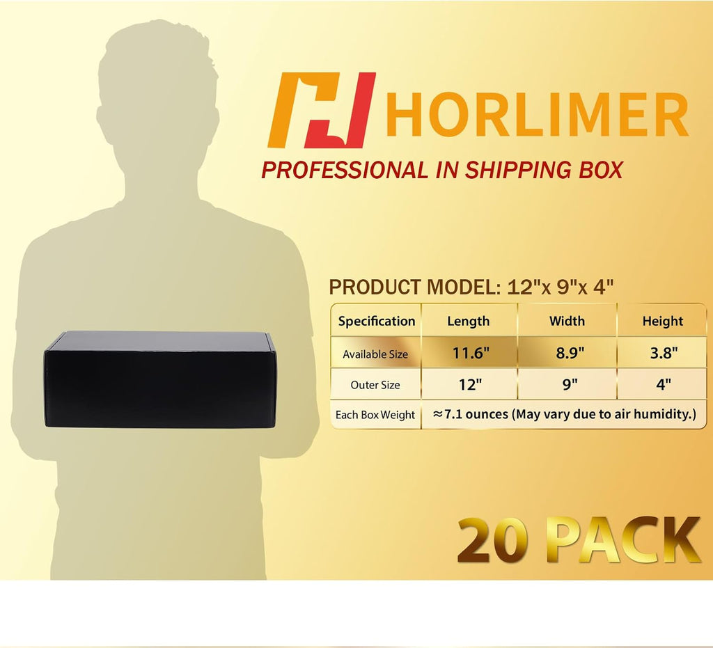 12x9x4 inches Shipping Boxes Set of 20, Black Medium Corrugated Cardboard Gift Mailer Box