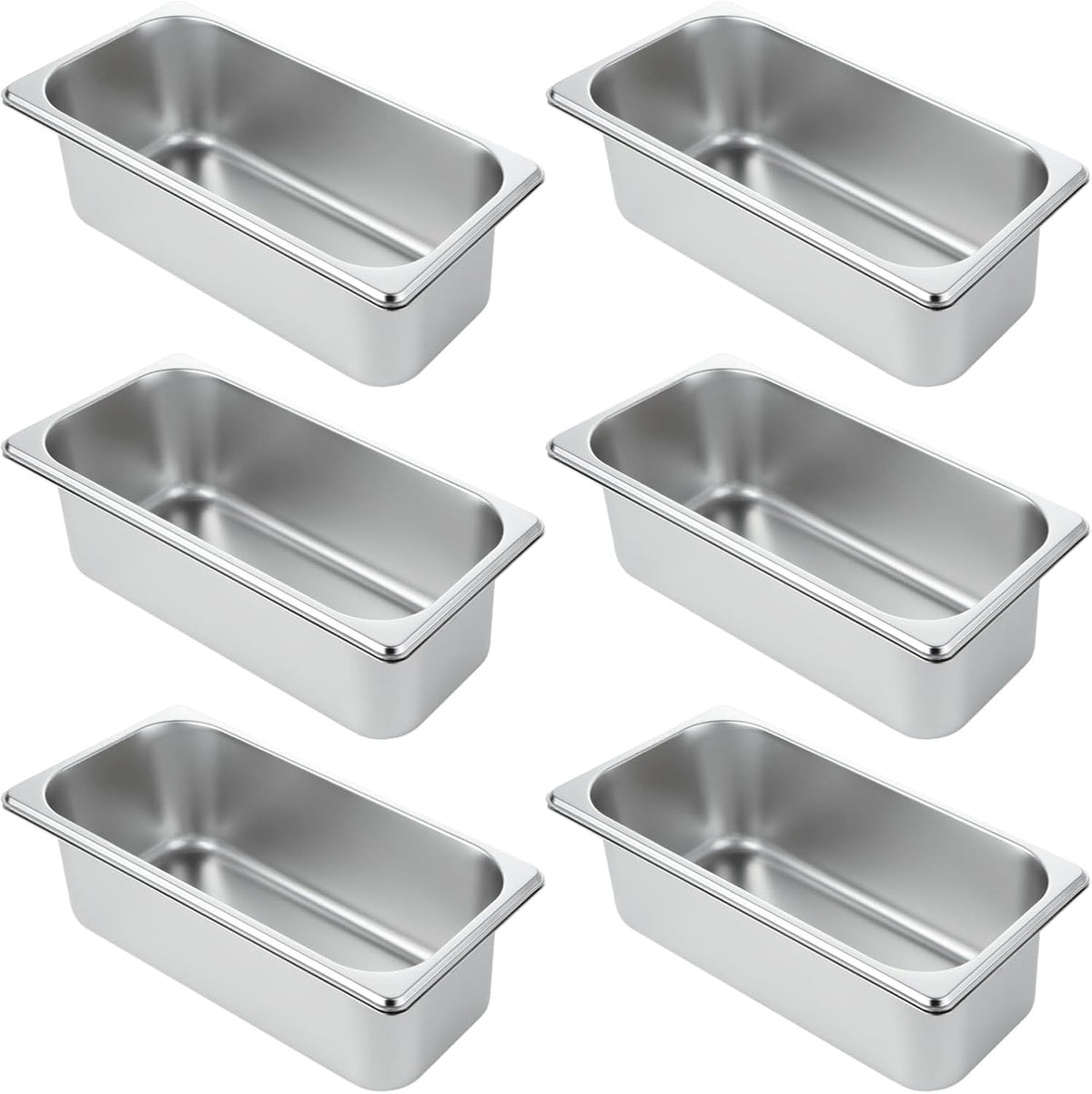 6PCS Hotel Pans Stainless Steel Steam Table Pan Restaurant Supplies 1/3 Size x 4 inch Deep Stainless Steam Table