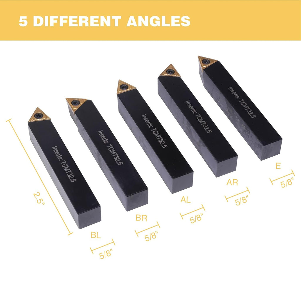 5/8" Carbide Turning Tool Set TCMT Inserts 5Pcs Metal Lathe