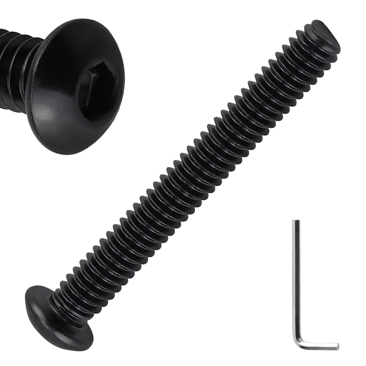 50pk #10-32 x 1-1/2" Black Button Head Hex Socket Cap Screws, 304SS + Key