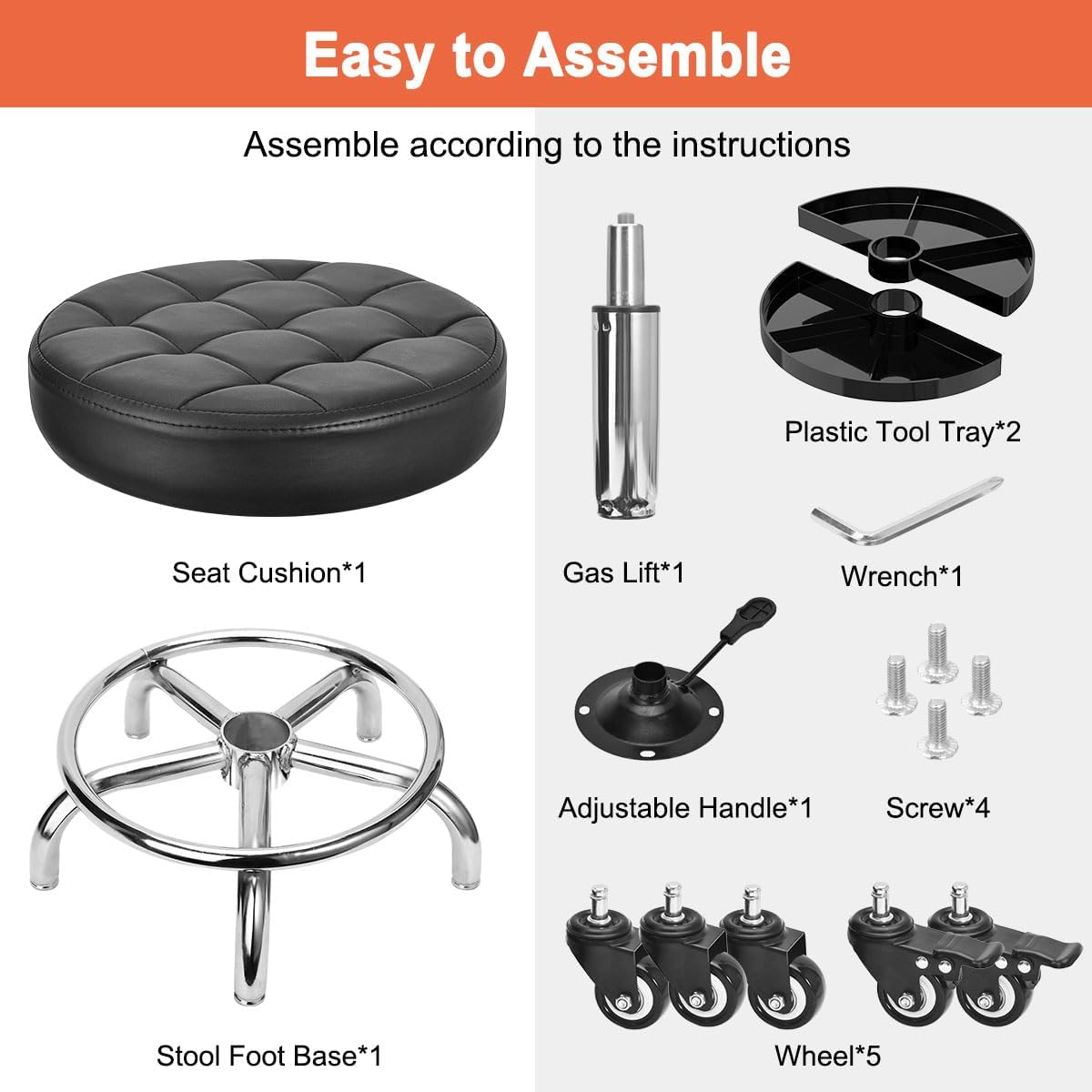 Garage Mechanic Stool Chair Rolling Shop Chair, Height Adjustable Garage Shop Seat, Low Stools with Storage Tray