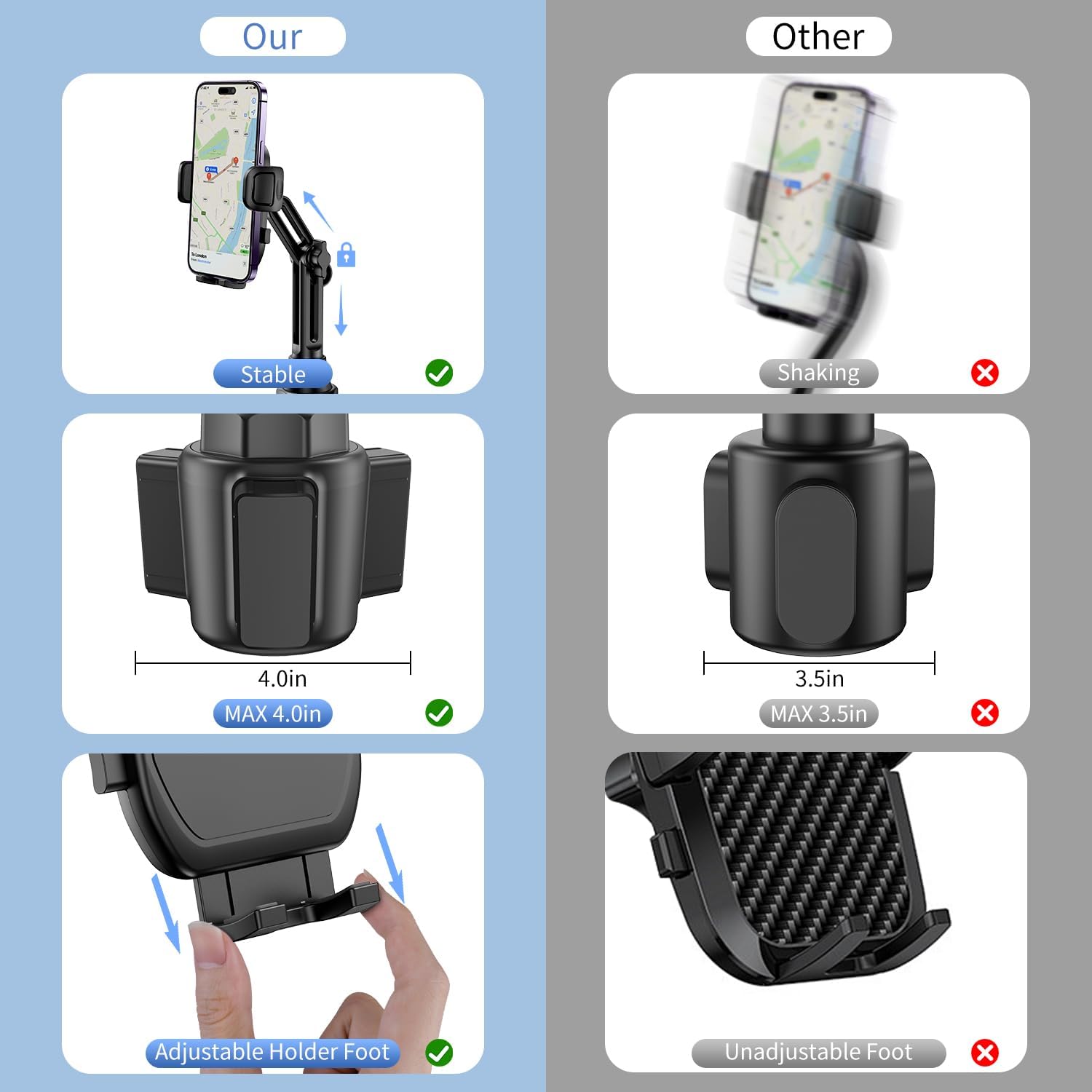 Cup Phone Mount for Car, [Upgraded Version] Universal Cup Phone Cradle Holder with Long and Adjustable Neck, Friendly