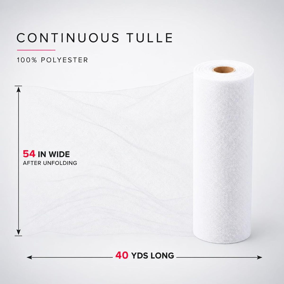 White Tulle Fabric Roll 54 Inch x 40 Yards Tulle Ribbon