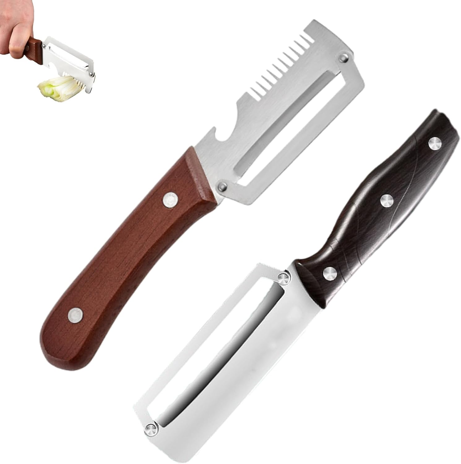 2 in 1 Fruit and Vegetable Peeler, Glide Edge Stainless Steel Vegetable Peeler with Wood Handle & Built-In Bottle