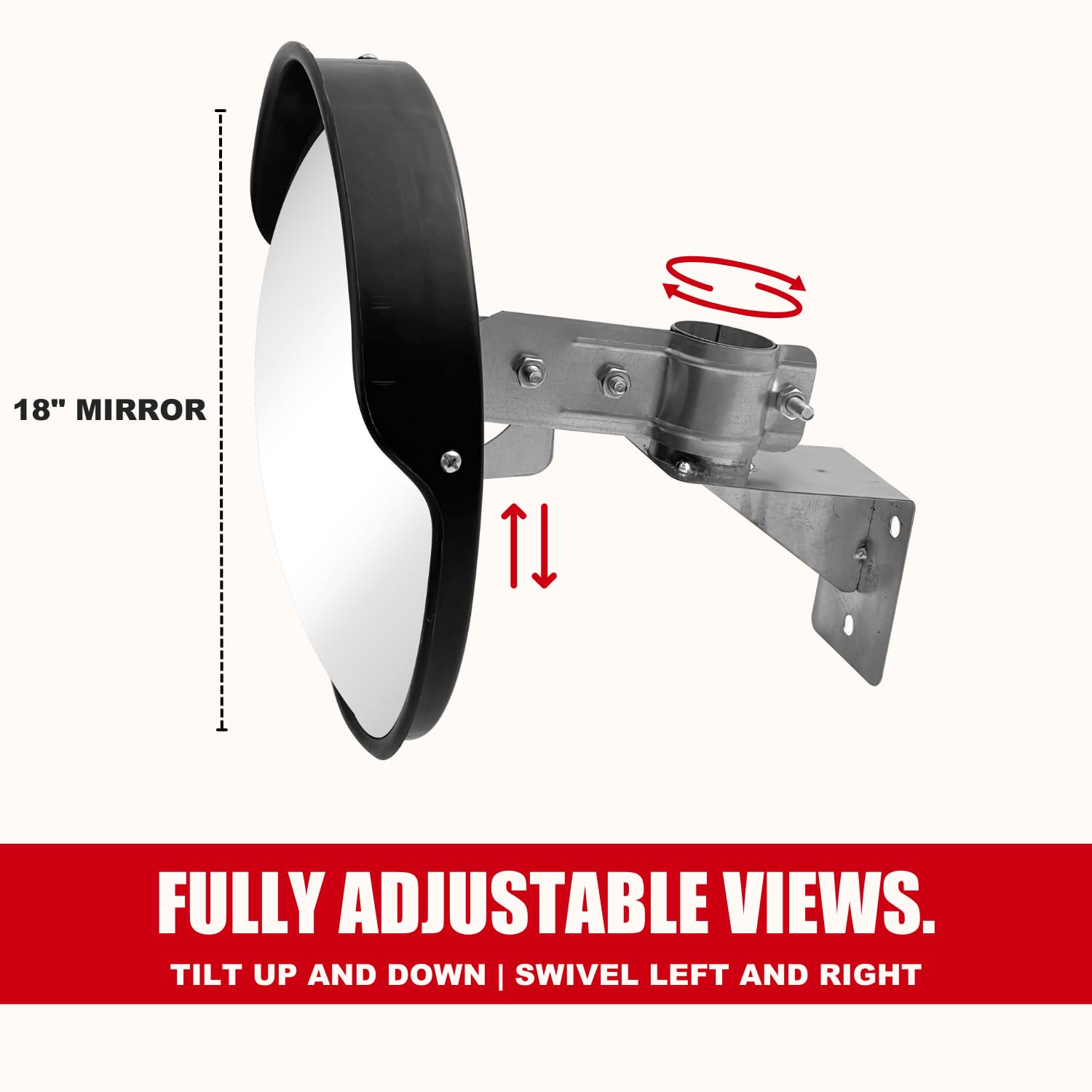 18 Inch Convex Mirror for Blind Spots - Shatterproof with Adjustable 90° Fisheye View - Outdoor and Indoor Safety