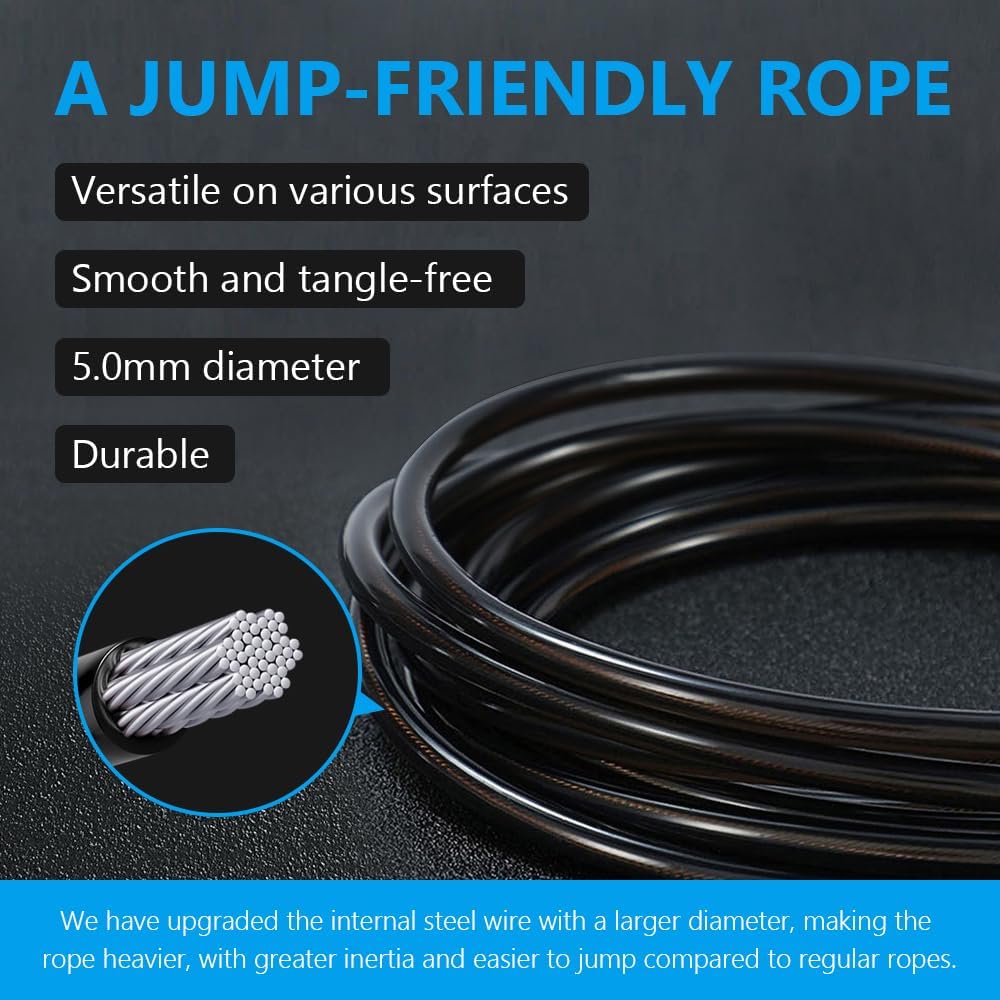 Jump Rope, HANDIO jump ropes 1/2 lb Weighted Jump Rope for Boxing, Cardio, Crossfit Workout, 8~10ft Range Adjustable