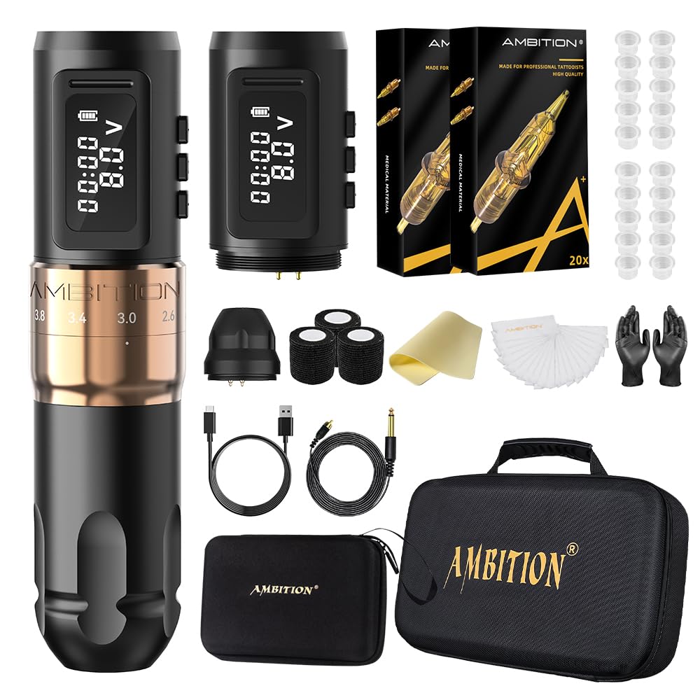 Tattoo Kit - Ambition Mars-U Wireless Tattoo Machine Kit with Adjustable Stroke 1800mAh Power Tattoo Gun Kit with