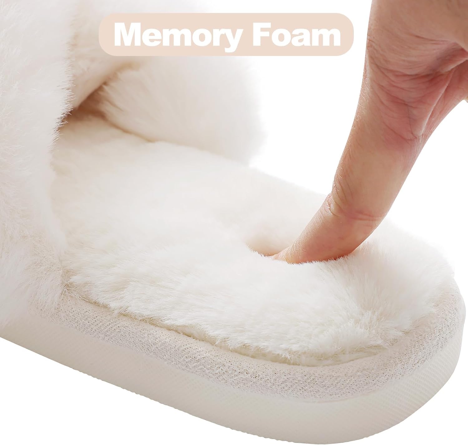Memory Foam Fuzzy House Slippers for Women | Faux Fur Cross Band Open Toe Indoor Slippers, Gifts for Women, Moms and