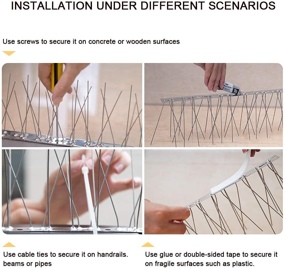 Bird Spikes with Stainless Steel Base, Durable Bird Spikes Arrow Pigeon Spikes Fence Kit for Keeping Small Bird