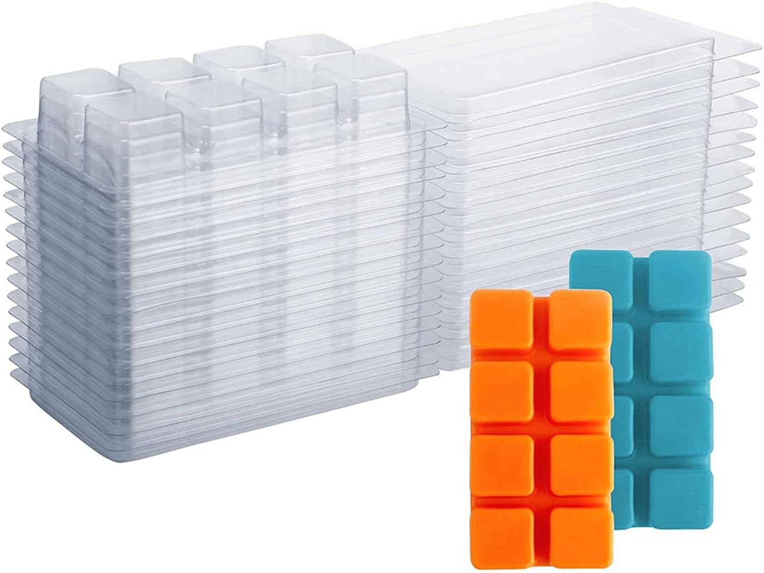 Wax Melt Containers-8 Cavity Clear Empty Plastic Wax Melt Molds-100 Packs Cubes Clamshells for Tarts Wax Melts