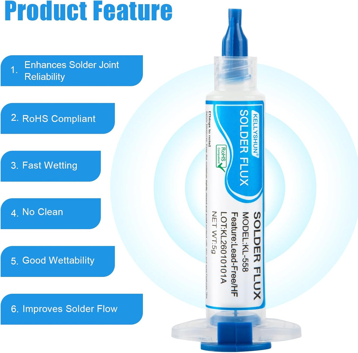 Solder Wick And Solder Flux Paste, No Clean Soldering Flux (3 Piece) Desoldering Wick Braid (2 Piece) For Electronics Repair For Disassemble Electrical Components (5 Pack Kit)