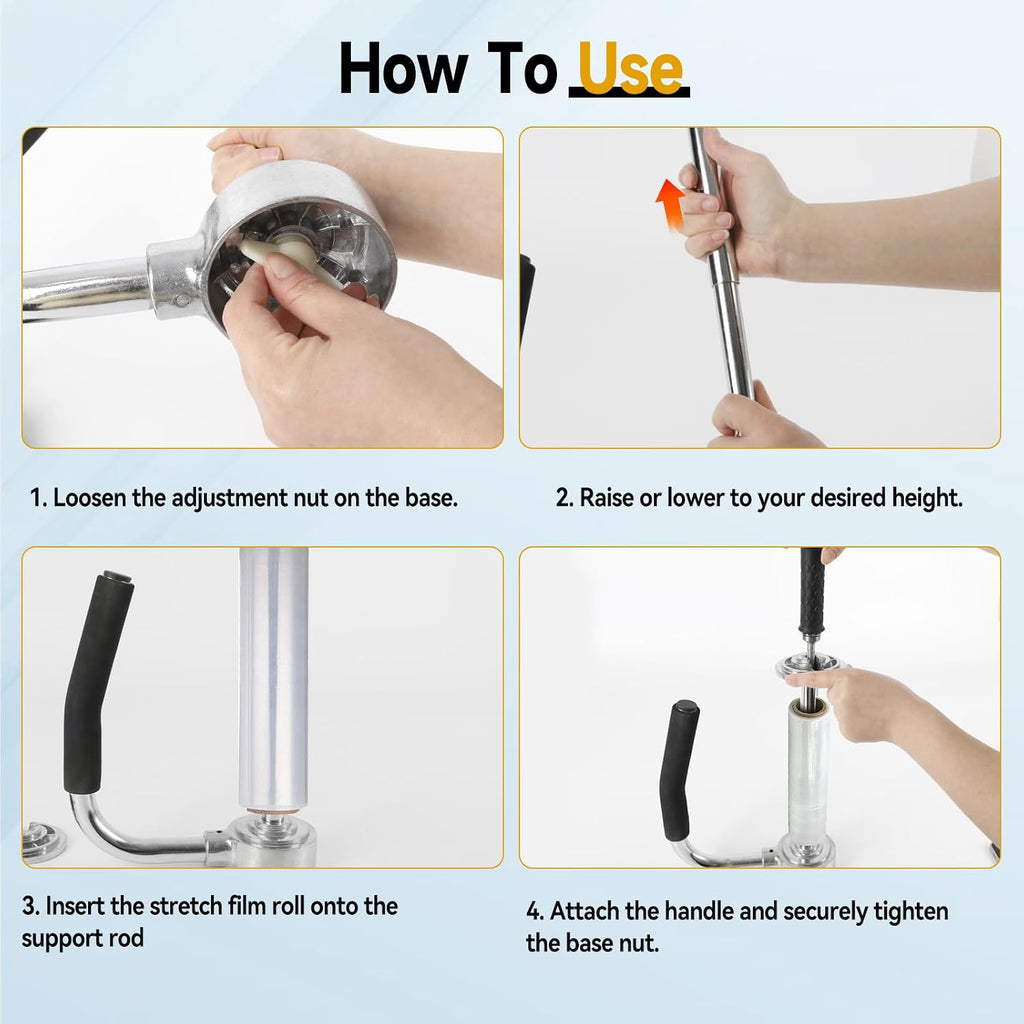 Industrial Stretch Wrap Dispenser, Adjustable 12" to 20"