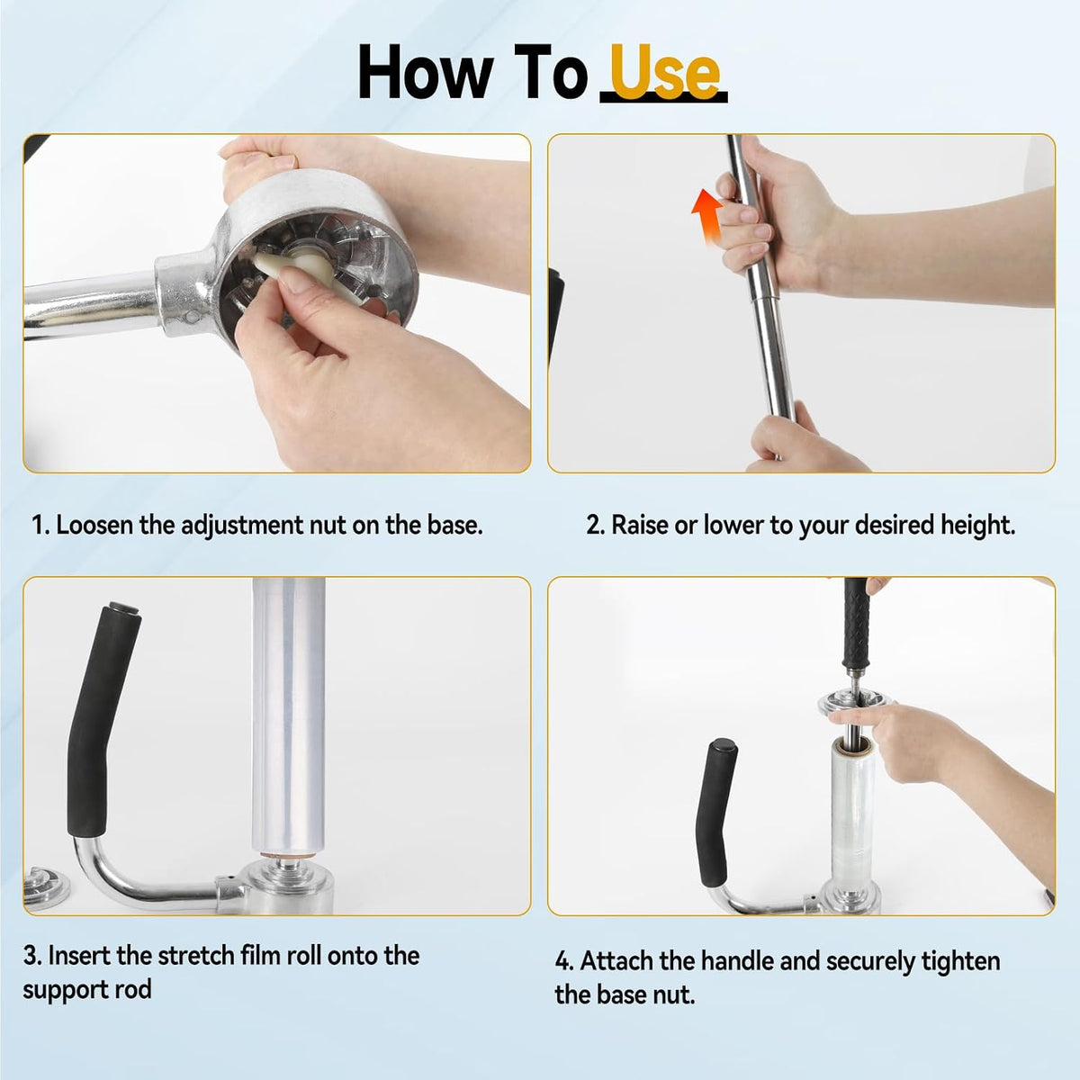 Industrial Stretch Wrap Dispenser, Adjustable 12" to 20"