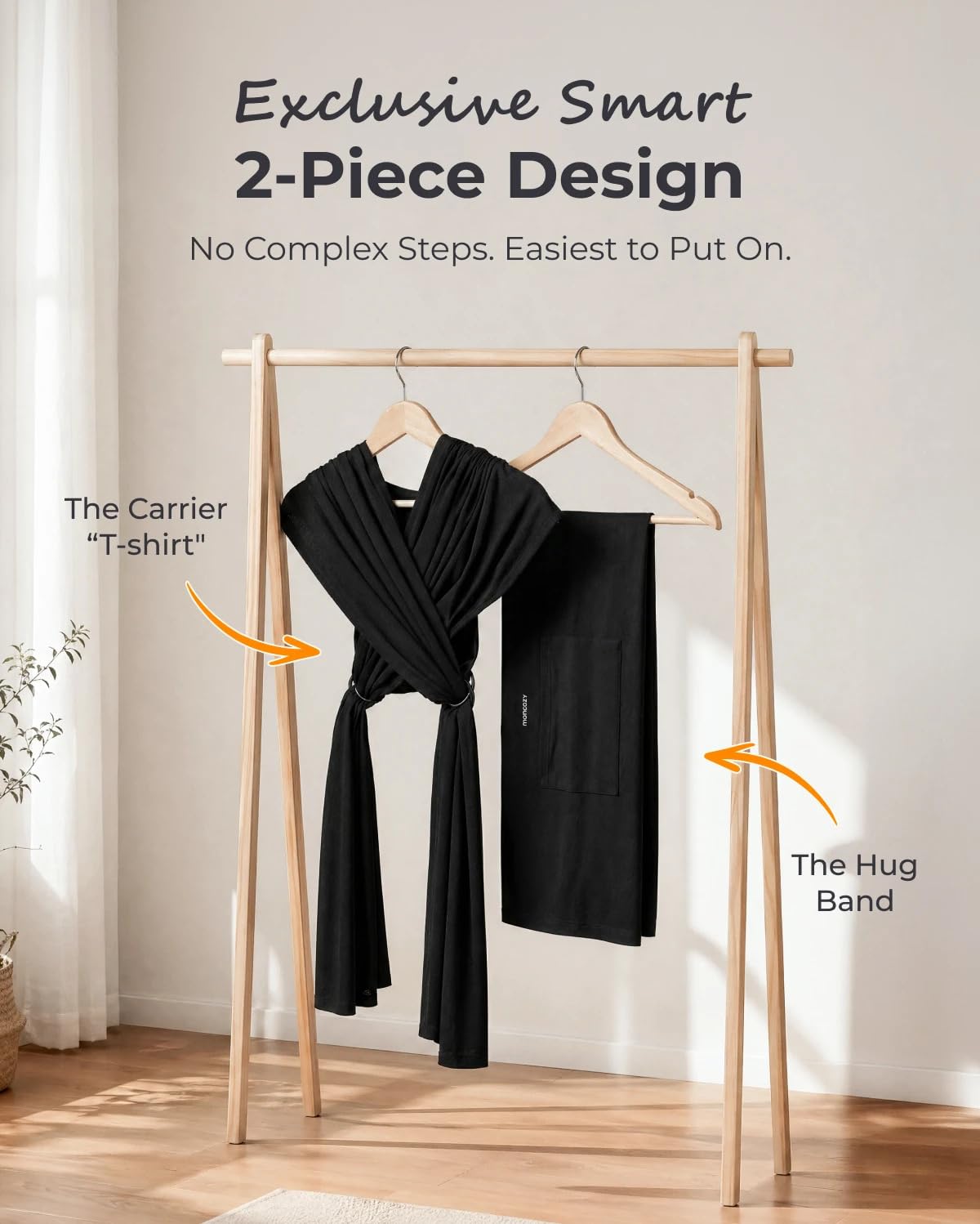 Baby Wrap Carrier, Easy-On 2-Piece Design, Newborn to 33 lb | Easy On Like a T-Shirt, XXS-XXL Adjustable Fit, IHDI