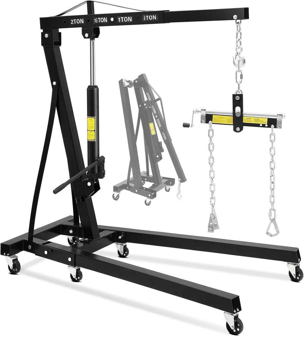 2-Ton Folding Engine Hoist with Leveler, 4400 Lbs Capacity