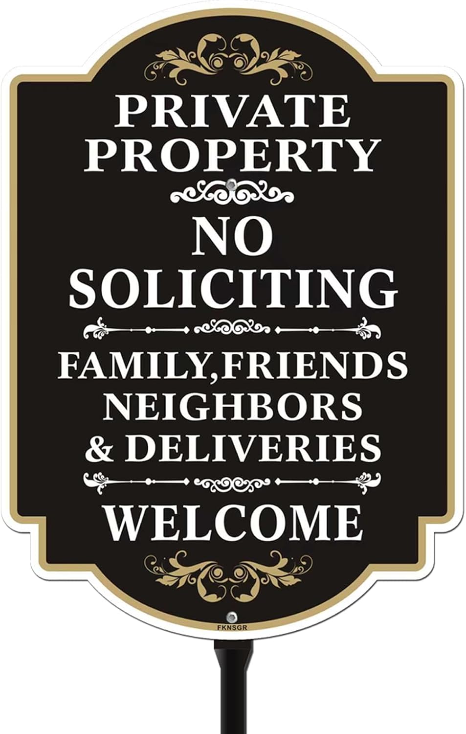 No Soliciting Sign with A Sturdy 35-inch Height Stake Aluminum | 12 x 8 inch Private Property Sign Black UV Protected