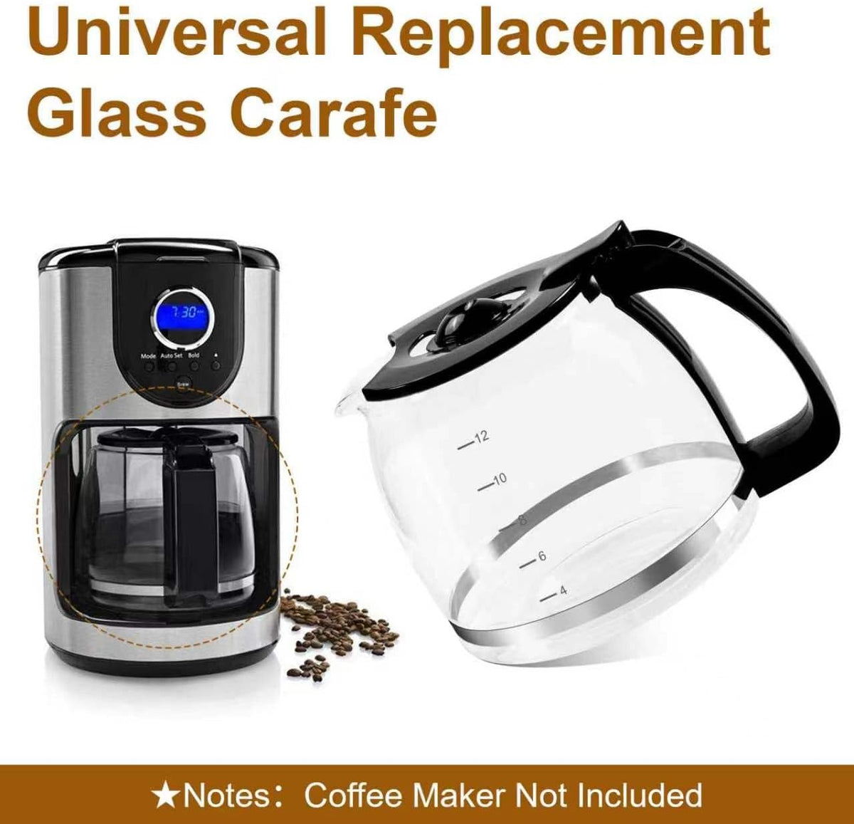 12-Cup Glass Coffee Carafe for Drip Coffee Makers,1.8L Universal Carafe Pot
