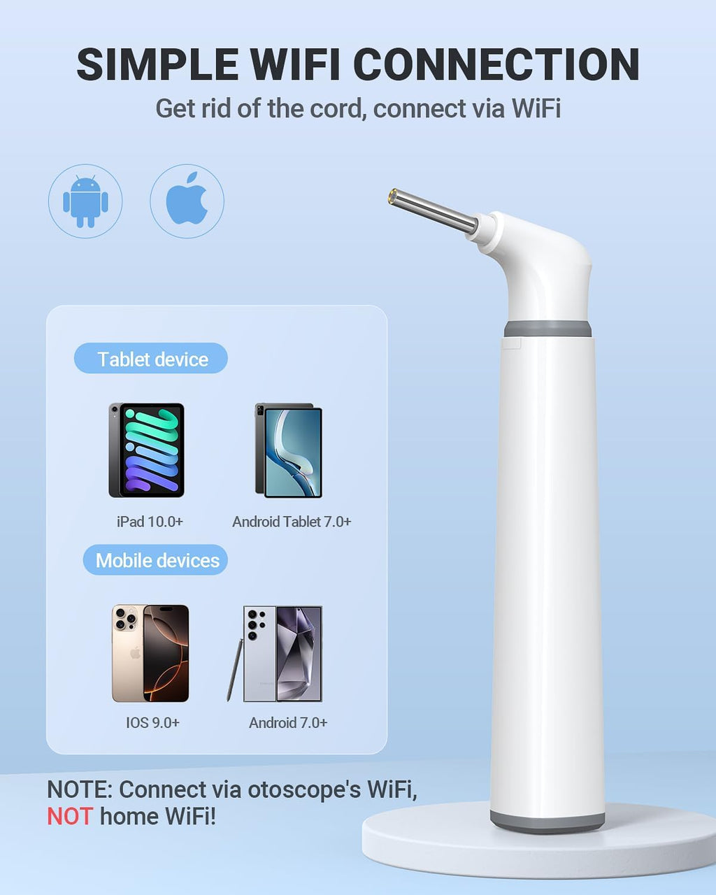 Wireless Otoscope with Gyroscope, 3.9mm Ear Scope Camera