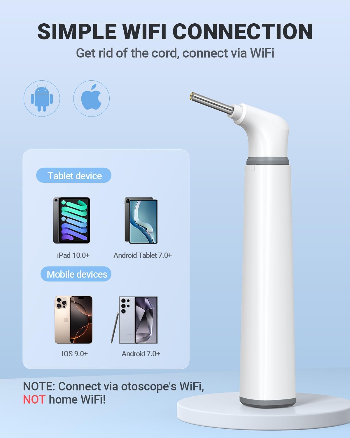 Wireless Otoscope with Gyroscope, 3.9mm Ear Scope Camera
