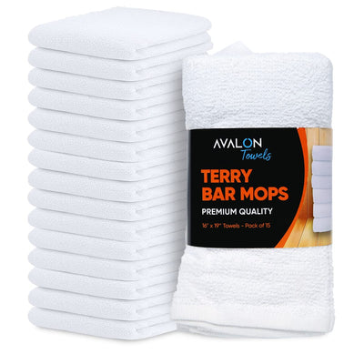 Terry Bar Mop Towels (Value Pack of 15) Size 16"x19" – Absorbent and Durable, Multipurpose Cleaning Rags, Cotton