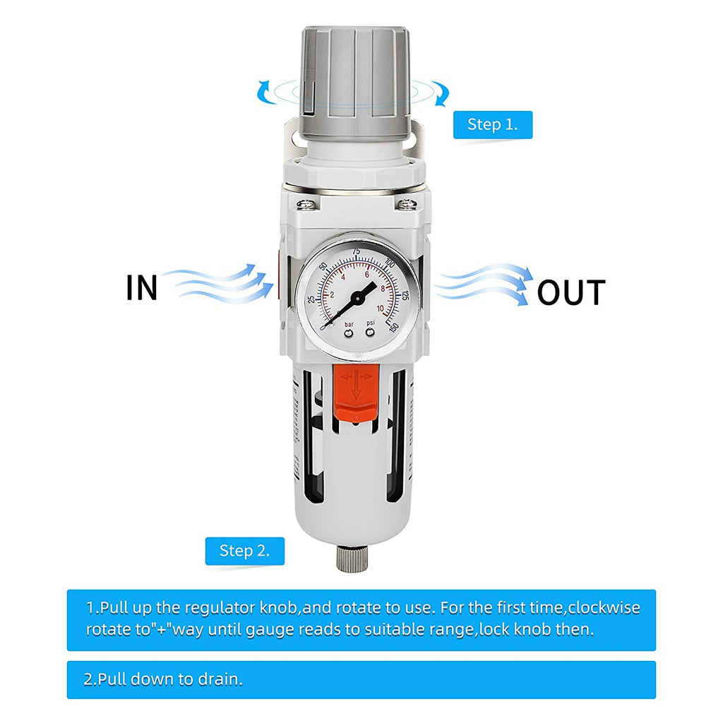 NANPU 3/8" NPT Air Compressor Filter & Pressure Regulator Combo w/Gauge