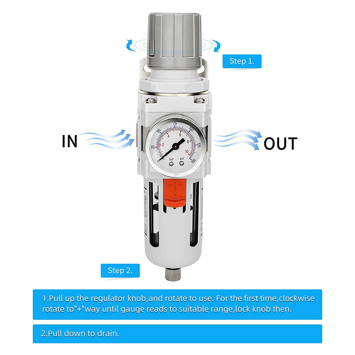 NANPU 3/8" NPT Air Compressor Filter & Pressure Regulator Combo w/Gauge
