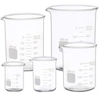 5-Piece Borosilicate Glass Measuring Low Form Beaker Set, 50-600 mL