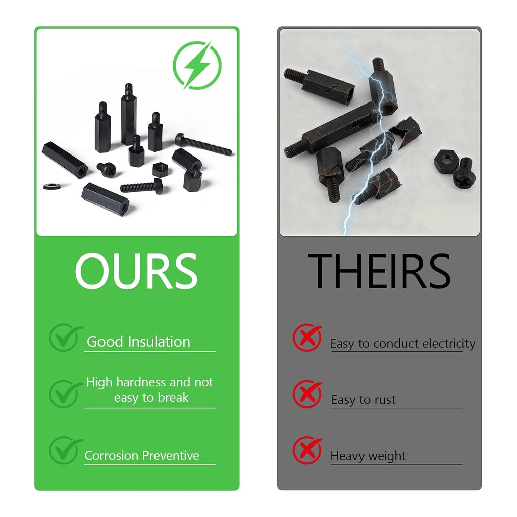 365 Pcs M2.5 Black Nylon Hex Standoff Screw Nut Kit
