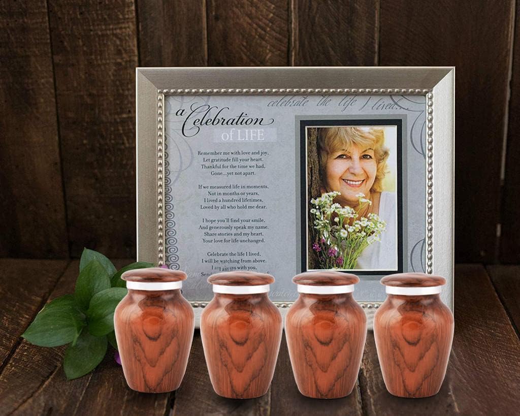 Wooden Textured Theme Keepsake Urn | Human Ashes Memorial Urn, Burial, Funeral Cremation Urns (Red Cherry Wood, Set