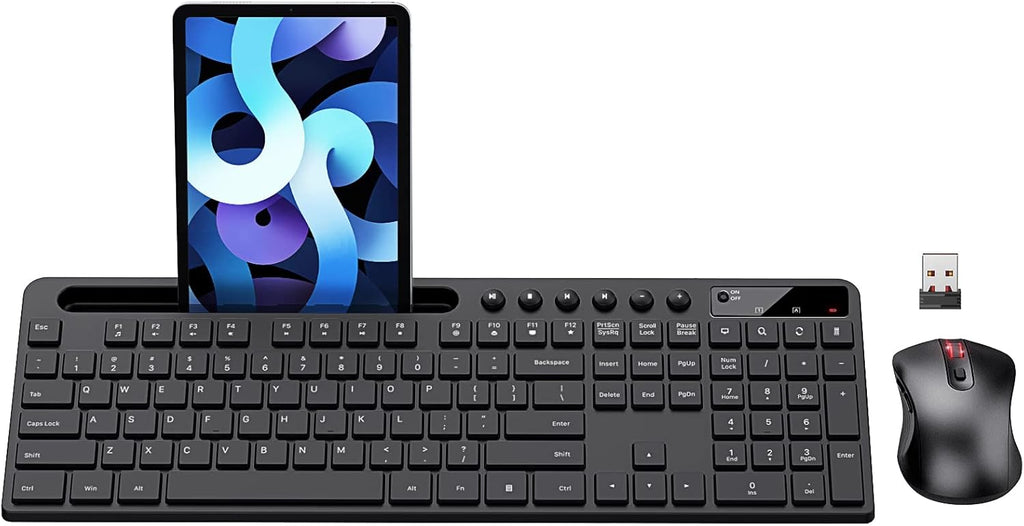 Wireless Keyboard and Mouse Combo, MARVO 2.4G Ergonomic Wireless Computer Keyboard with Phone Tablet Holder, Silent