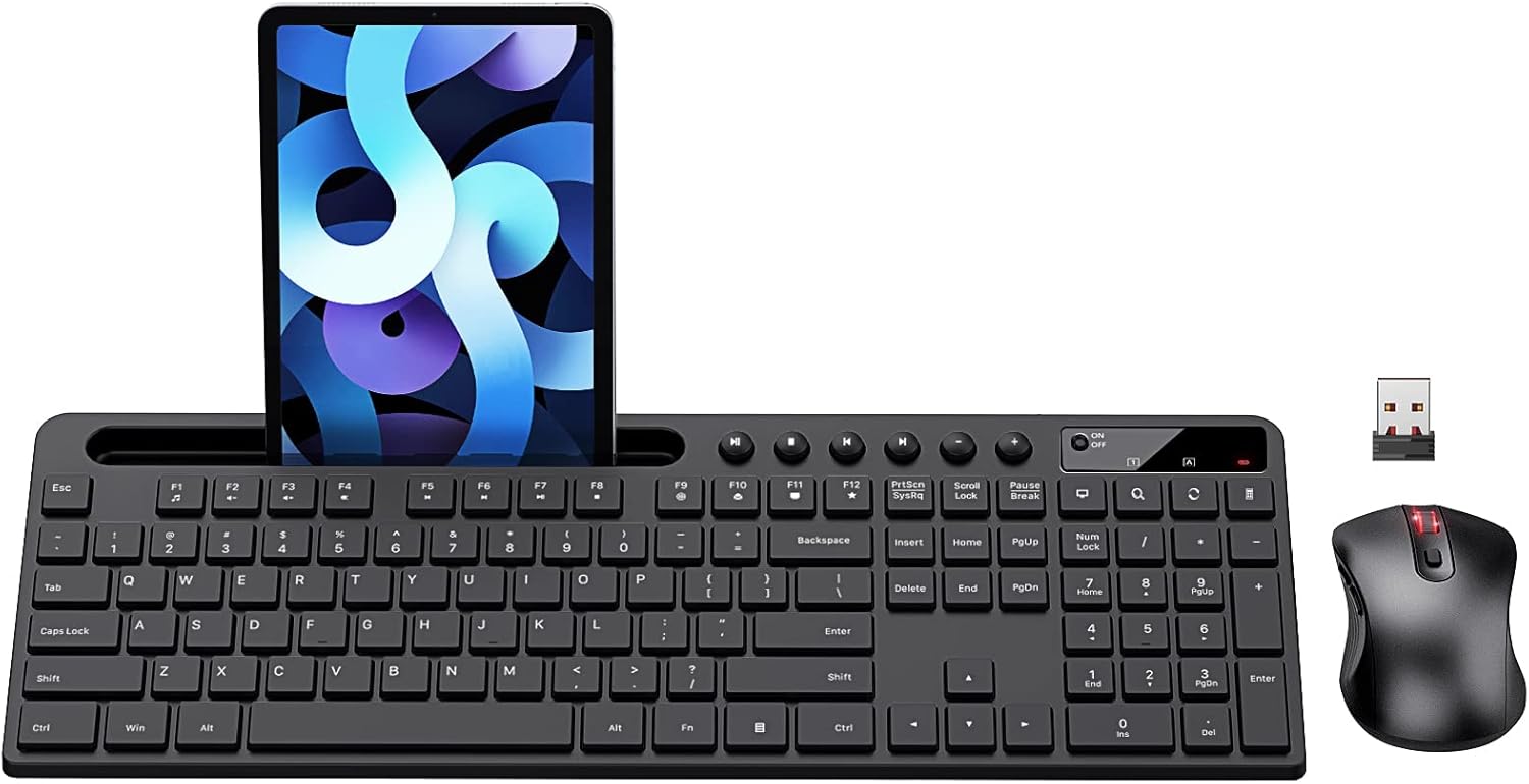 Wireless Keyboard and Mouse Combo, MARVO 2.4G Ergonomic Wireless Computer Keyboard with Phone Tablet Holder, Silent