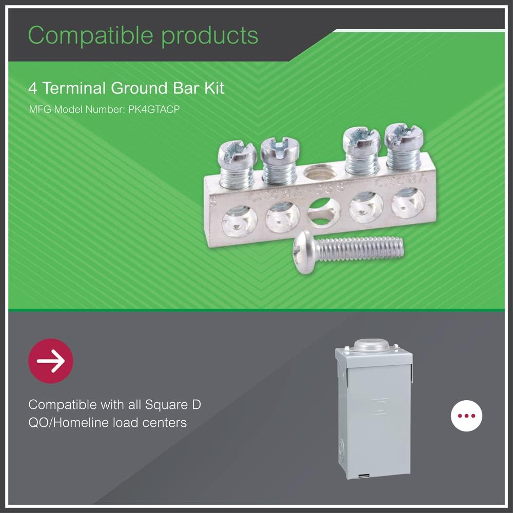 Square D - PK4GTACP 4 Terminal Ground Bar Kit, Silver