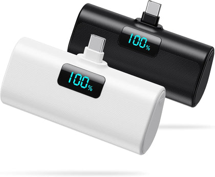 [2-Pack]Portable Charger for iPhone 17/16/15 Series,Upgraded 5200mAh PD USB C Power Bank Built-in USB-C Connector