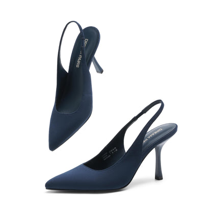 Women's Slingback High Heels Pumps Shoes,Navy-Suede,10