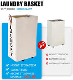 70L Large Rolling Laundry Hamper - Tall Narrow Basket With Wheels, Slim Clothes Bin, 27.5" Beige
