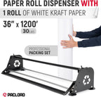 36" Paper Dispenser with Cutter + White Kraft Paper Roll