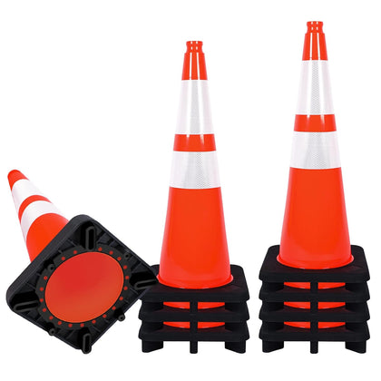 Traffic Cones 28 inch Orange 8 Pack Heavy Duty Safety Cones | Reflective Collars High-quality new PVC enhances