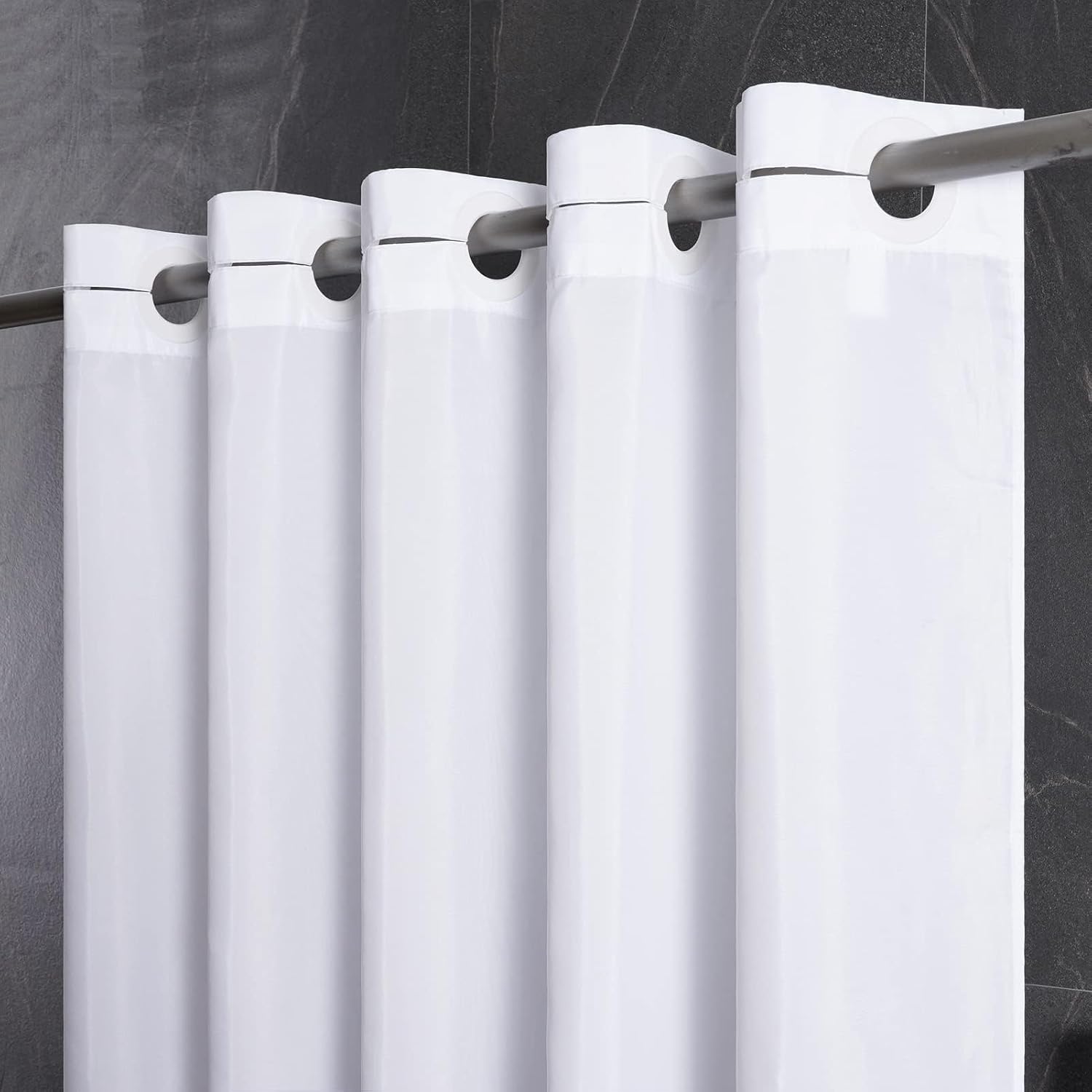 72x75 Waterproof No Hook Needed White Shower Curtain,Soft Polyester Fabric Bathroom Curtain with 10 Rustproof Split